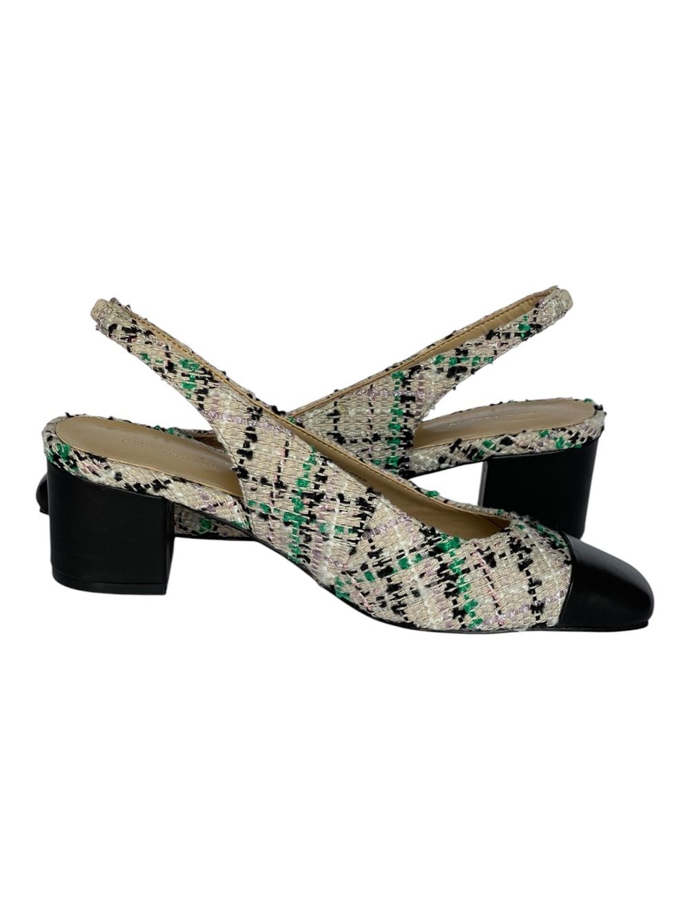 Ann Taylor Classic Tweed Slingback Cap Toe Block Heel Pumps SZ 6 Med EUC
